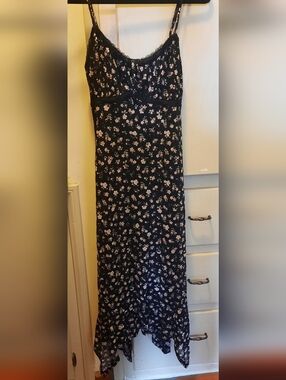 Black Floral Slip Dress with Pink Blossoms